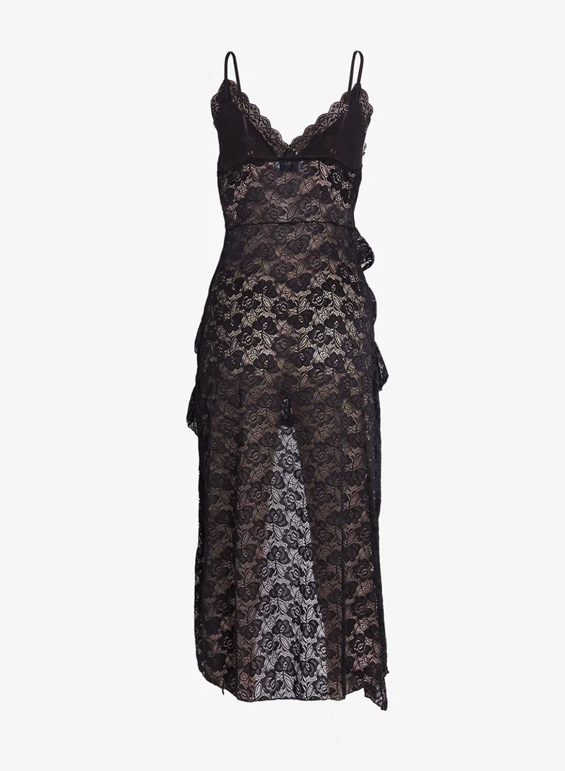 ELLA Lace Night Dress With Aysmmetrical Ruffles